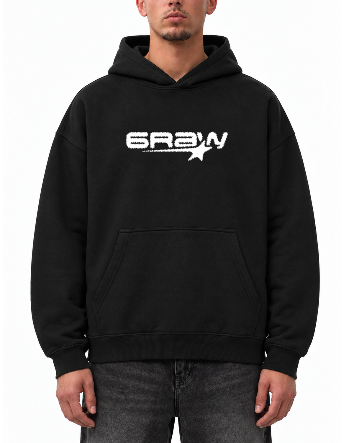 Hoodie oversize boxy noir – Freestyle 6raw – porté