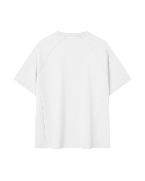 T-shirt raglan oversize blanc avec logo 6raw rose, collection PinkPart2, vue de dos