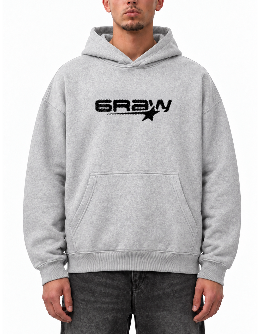 Hoodie oversize boxy gris chiné – Freestyle 6raw – porté