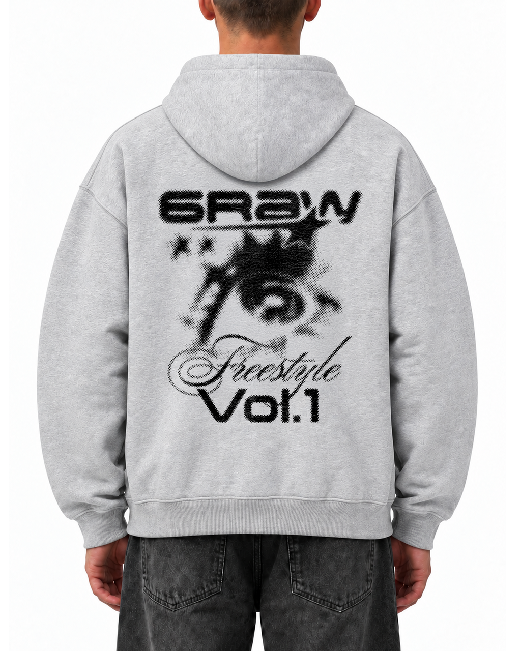 Hoodie oversize boxy gris chiné – Freestyle 6raw – porté