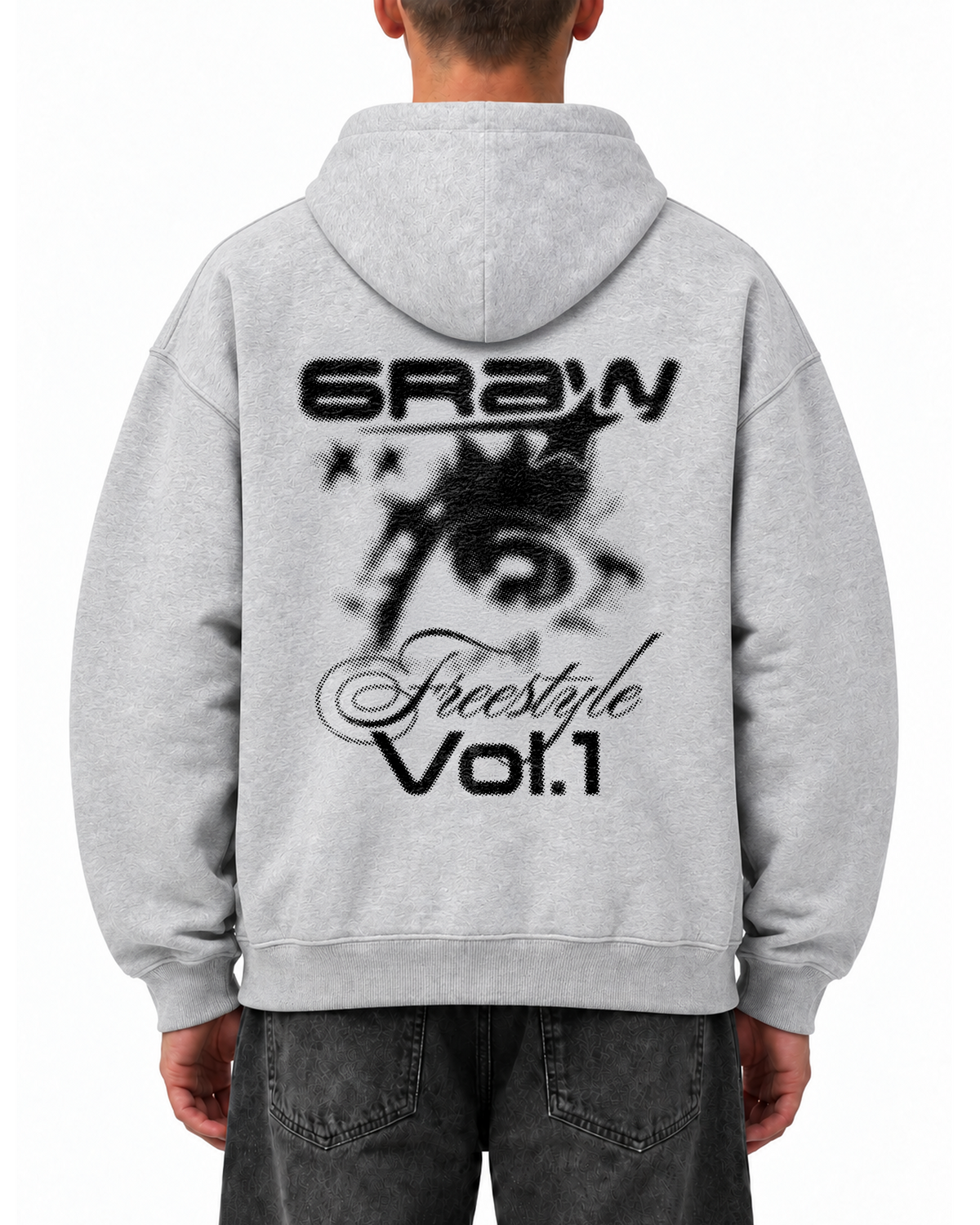 Hoodie oversize boxy gris chiné – Freestyle 6raw – porté