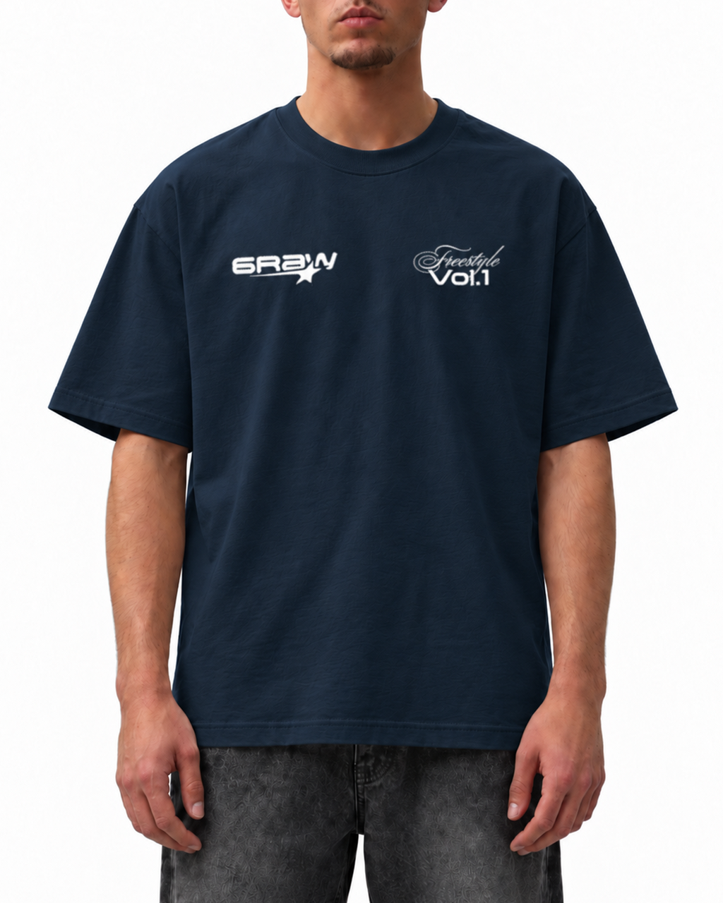 T-shirt oversize bleu marine – Freestyle 6raw – porté