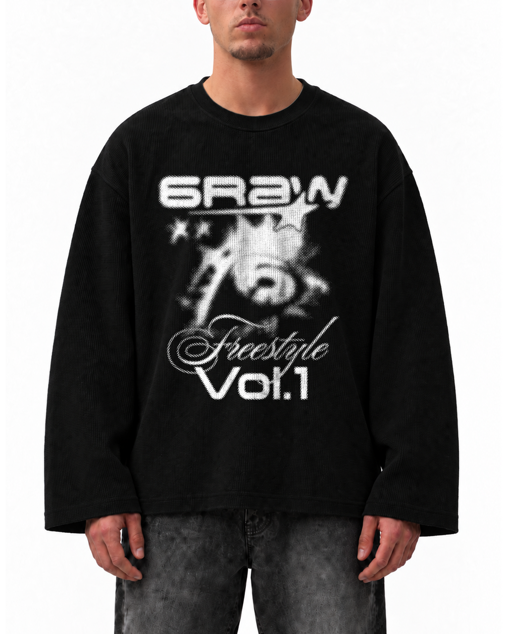 T-shirt manches longues gaufré noir – Freestyle 6raw – porté