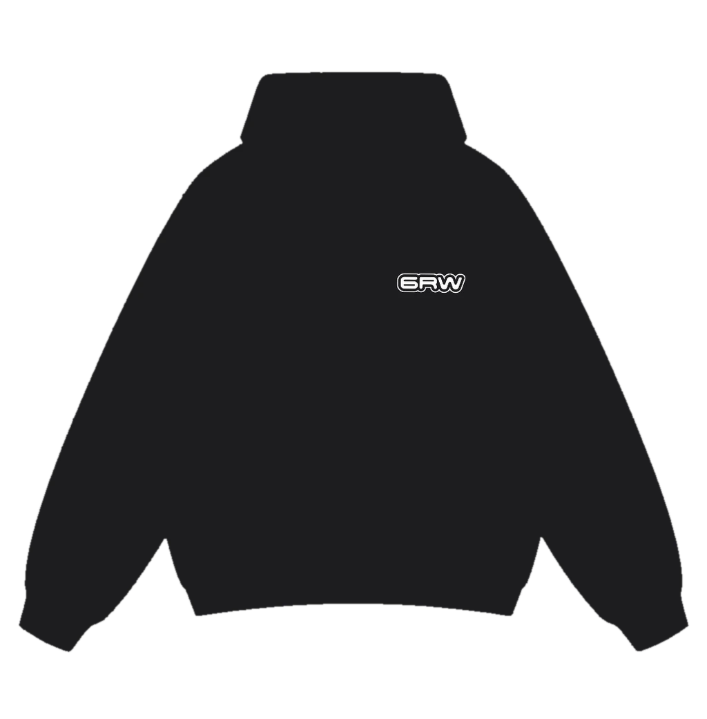Hoodie noir, imprimé par l'atelier 6raw