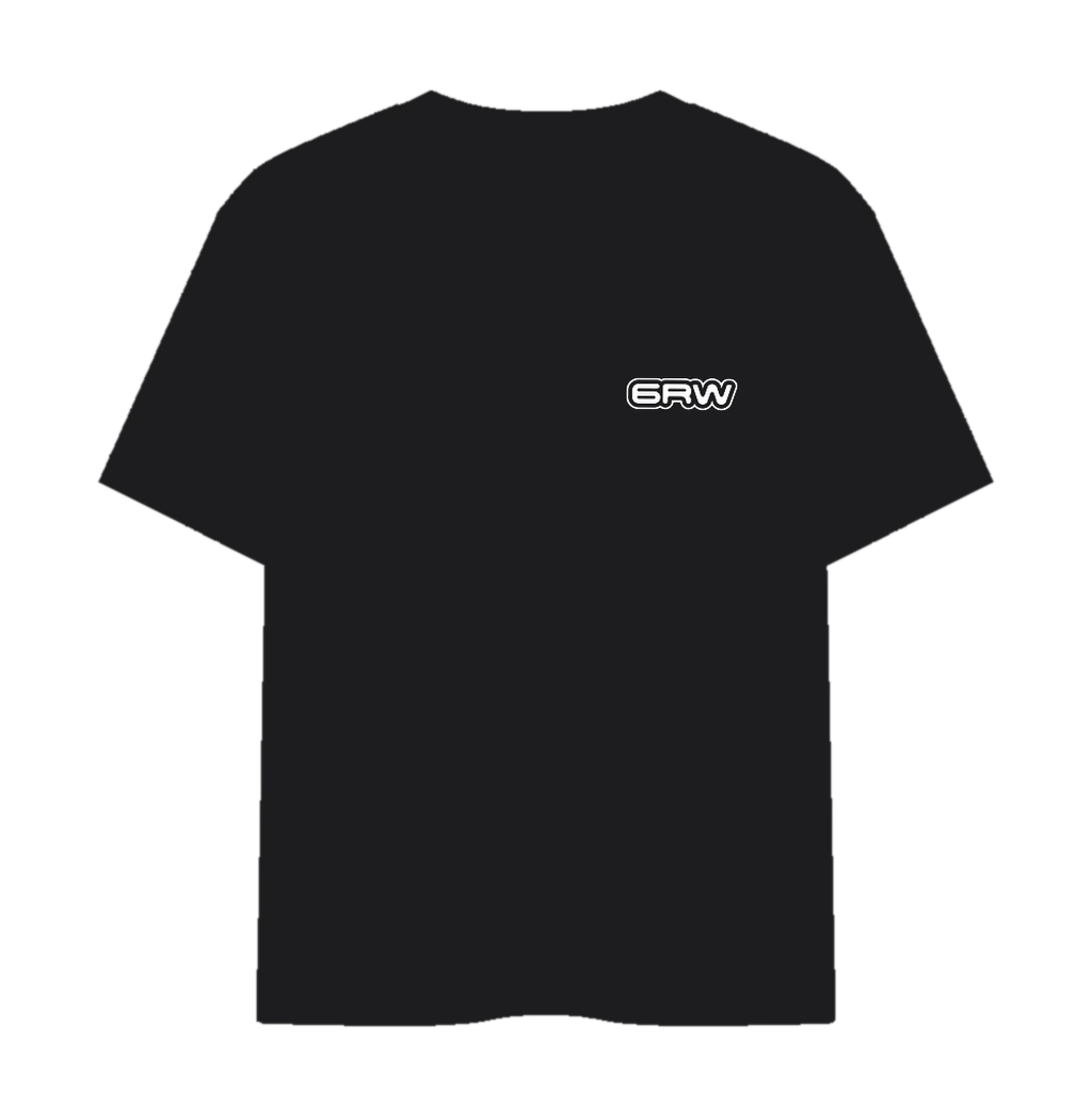 T-shirt noir, imprimé par l'atelier 6raw
